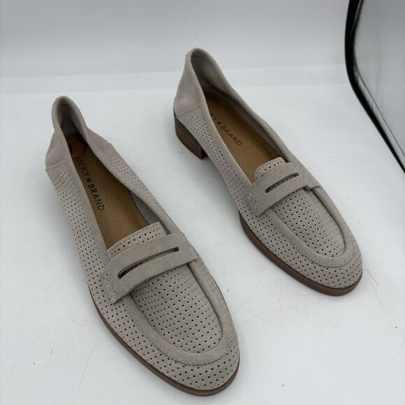 Lucky Brand Loafers Womens Size 7 Caylon Leather Slip On Penny Beige Taupe - Picture 1 of 9